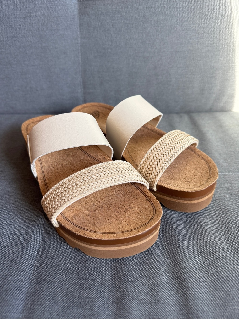 Women's Reef Cream Slide Sandals with Braided Strap